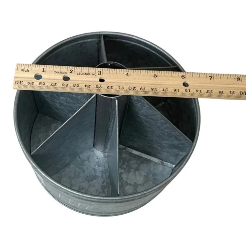 RAE DUNN Galvanized Metal Rotating Organizer With 6 Compartments For Home/Office